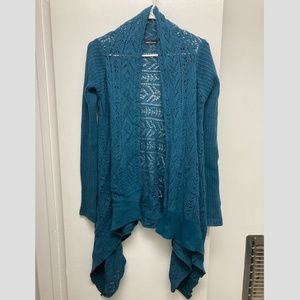 Moda International, Cable knit Blue Cardigan Drop sweater, Size S